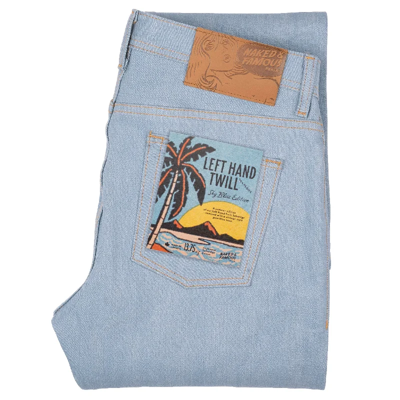 Men's Jeans with an Elastic Waistband for Ultimate ComfortWeird Guy - Left Hand Twill Selvedge - Sky Blue Edition Men's Jeans with an Elastic Waistband for Ultimate ComfortWeird Guy - Left Hand Twill Selvedge - Sky Blue Edition