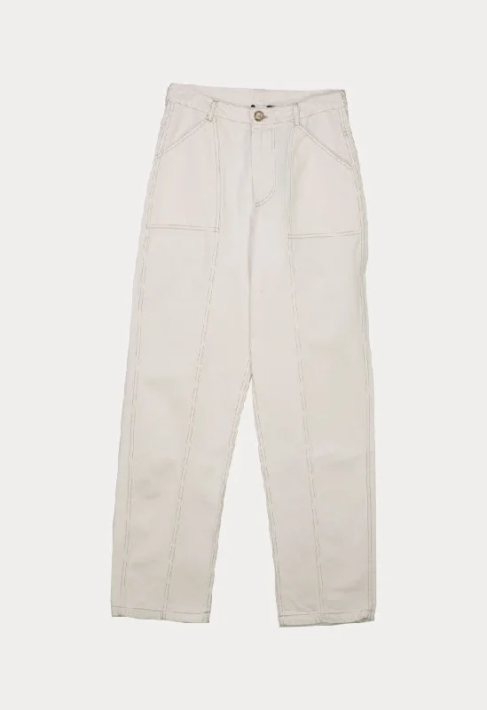 Men's Jeans with a Cargo - Inspired Knee Pocket for Extra StorageWhite Denim Topstitch Pants Men's Jeans with a Cargo - Inspired Knee Pocket for Extra StorageWhite Denim Topstitch Pants