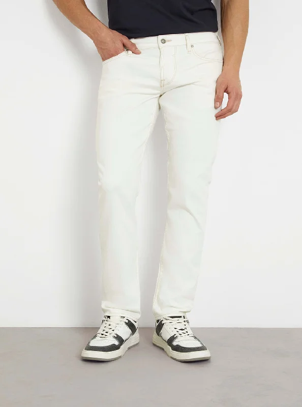 Men's Jeans with a Button - Fly for a Traditional and Classic AestheticWhite Low-Rise Slim Tapered Jeans in White Wash Men's Jeans with a Button - Fly for a Traditional and Classic AestheticWhite Low-Rise Slim Tapered Jeans in White Wash