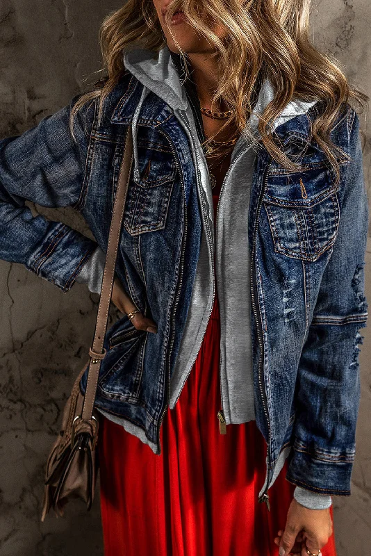 Men's Ripped Skinny Jeans in Acid Wash for an Edgy and Punk - Inspired StyleContrast Zip-Up Hooded Denim Jacket Men's Ripped Skinny Jeans in Acid Wash for an Edgy and Punk - Inspired StyleContrast Zip-Up Hooded Denim Jacket