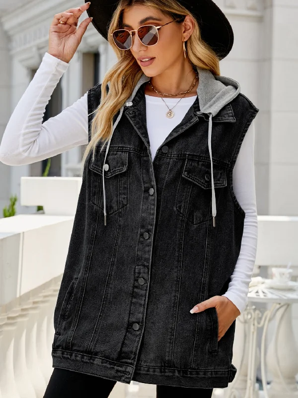 Men's Stretch Jeans with a Moisture - Wicking Lining for Active LifestylesDrawstring Pocketed Button Up Sleeveless Denim Jacket Men's Stretch Jeans with a Moisture - Wicking Lining for Active LifestylesDrawstring Pocketed Button Up Sleeveless Denim Jacket