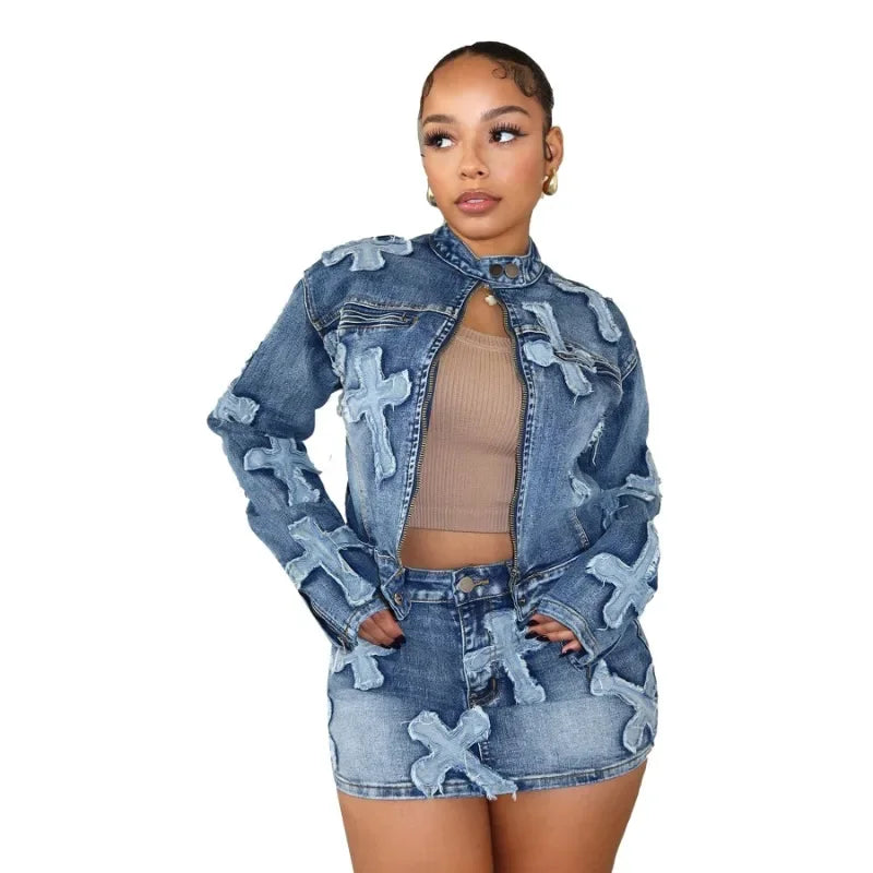 Men's Jeans with a Button - Fly for a Traditional and Classic AestheticEmbroidery Tassel Jeans Two Piece Set Women Stand Collar Long Sleeve Short Jackets Tops Denim Suits Men's Jeans with a Button - Fly for a Traditional and Classic AestheticEmbroidery Tassel Jeans Two Piece Set Women Stand Collar Long Sleeve Short Jackets Tops Denim Suits