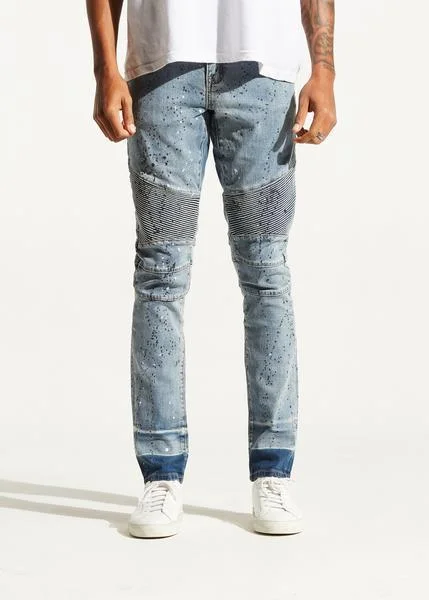 Plus Size Men's Relaxed Fit Jeans with a Faded Wash for a Vintage - Inspired LookPacific Biker Denim (Light Sky Blue) Plus Size Men's Relaxed Fit Jeans with a Faded Wash for a Vintage - Inspired LookPacific Biker Denim (Light Sky Blue)