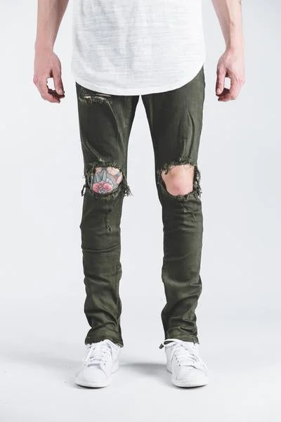 Men's Jeans with a Button - Fly for a Traditional and Classic AestheticPacific Denim (Olive Ripped) Men's Jeans with a Button - Fly for a Traditional and Classic AestheticPacific Denim (Olive Ripped)