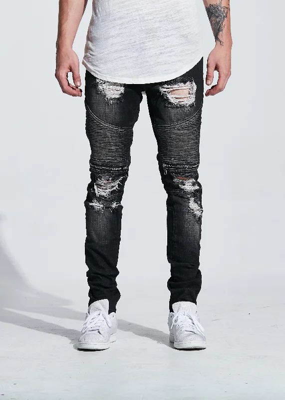 Men's Jeans with an Elastic Waistband for Ultimate ComfortPETE BIKER DENIM (BLACK WASH) Men's Jeans with an Elastic Waistband for Ultimate ComfortPETE BIKER DENIM (BLACK WASH)