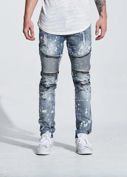 Plus Size Men's Straight Leg Jeans with Reinforced Knees for DurabilityPete Biker Denim (Blue Bleach) Plus Size Men's Straight Leg Jeans with Reinforced Knees for DurabilityPete Biker Denim (Blue Bleach)