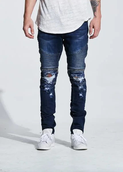 Men's Jeans with an Elastic Waistband for Ultimate ComfortPete Biker Denim (Indigo Ripped) Men's Jeans with an Elastic Waistband for Ultimate ComfortPete Biker Denim (Indigo Ripped)