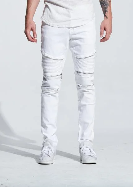 Men's Straight Leg Raw Denim Jeans for a Minimalist and Durable OptionPete Biker Denim (White) Men's Straight Leg Raw Denim Jeans for a Minimalist and Durable OptionPete Biker Denim (White)