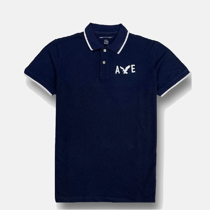 Men's breathable cotton blend polo shirts for summer outingsAE - Men 'Navy' Printed Logo Cotton Polo AE712 Men's breathable cotton blend polo shirts for summer outingsAE - Men 'Navy' Printed Logo Cotton Polo AE712
