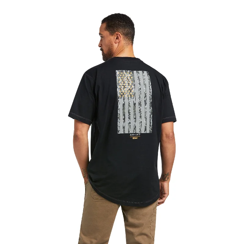 Men's short - sleeve linen t - shirts for summer beach outingsAriat Men's Rebar Workman Reflective Flag T-Shirt Men's short - sleeve linen t - shirts for summer beach outingsAriat Men's Rebar Workman Reflective Flag T-Shirt