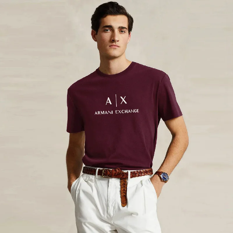 Men's high - collar polo shirts with a modern twistAX - Men 'Burgundy' Armani Exchange Printed Logo T-Shirt AX773 Men's high - collar polo shirts with a modern twistAX - Men 'Burgundy' Armani Exchange Printed Logo T-Shirt AX773