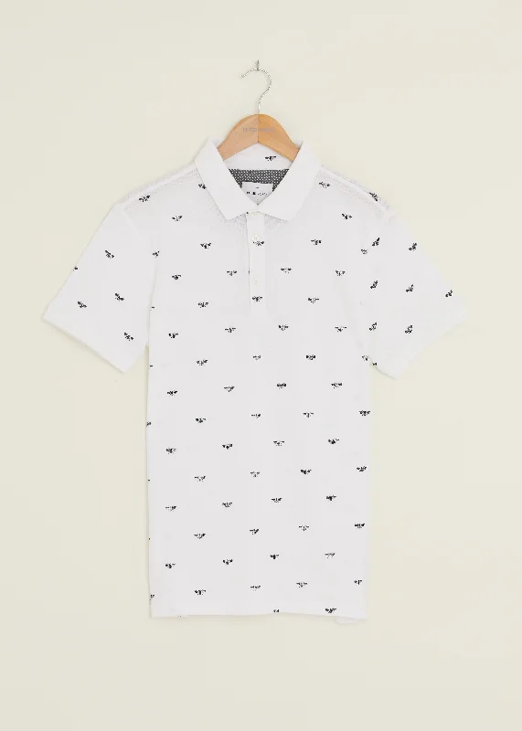 Men's button - down spread collar polo shirts for business casualBeehive Polo Shirt - White Men's button - down spread collar polo shirts for business casualBeehive Polo Shirt - White
