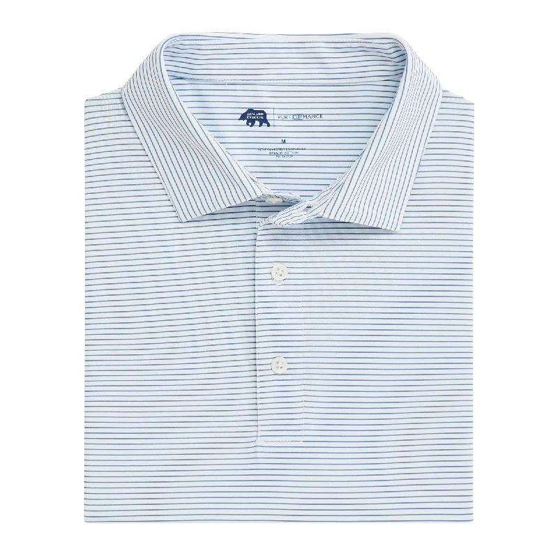 Men's breathable cotton blend polo shirts for summer outingsBirdie Stripe Performance Polo - Lichen Blue Men's breathable cotton blend polo shirts for summer outingsBirdie Stripe Performance Polo - Lichen Blue