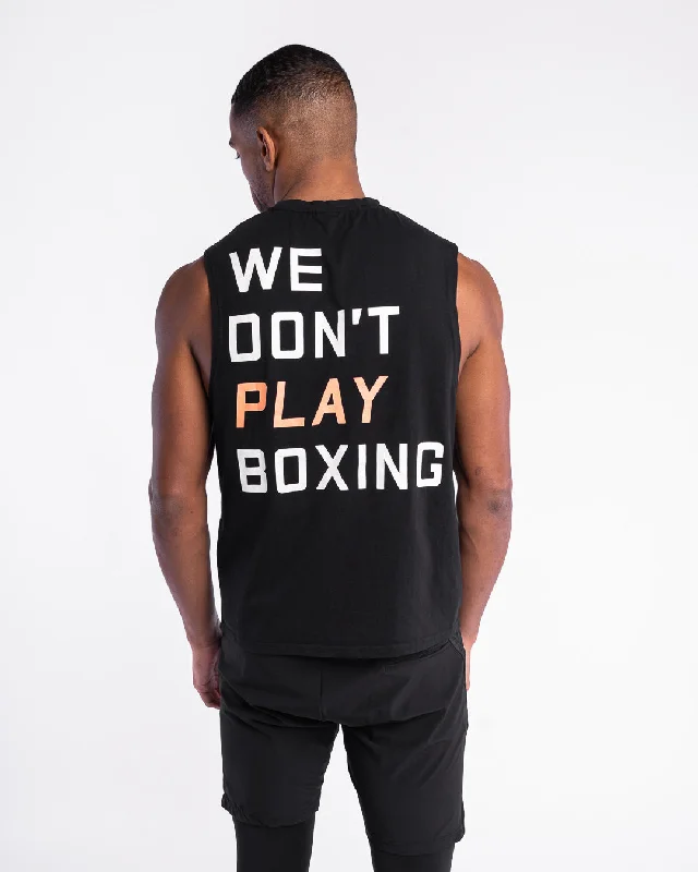 Men's eco - friendly recycled t - shirts for sustainable fashion choicesWe Don't Play Boxing Muscle Tank - Black Men's eco - friendly recycled t - shirts for sustainable fashion choicesWe Don't Play Boxing Muscle Tank - Black