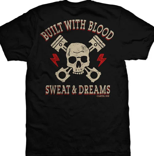 Men's slim - fit graphic t - shirts with vintage rock band printsBuilt With Blood Sweat and Dreams Men's T-Shirt Men's slim - fit graphic t - shirts with vintage rock band printsBuilt With Blood Sweat and Dreams Men's T-Shirt