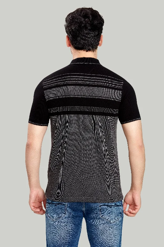 Men's two - tone stripe polo shirts with a preppy styleBird eye Chest Stripe Polo