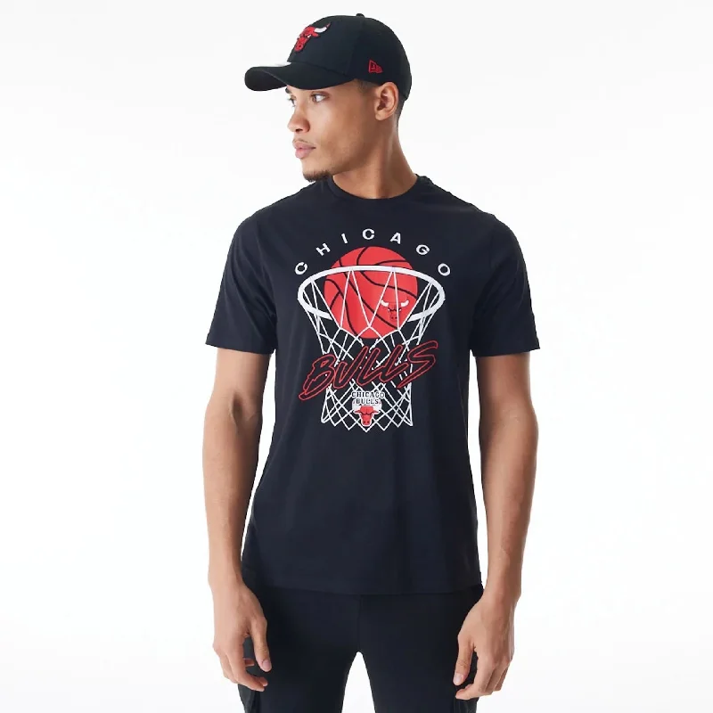 Men's mock - neck t - shirts with a modern and sleek styleChicago Bulls NBA Net Graphic Black T-Shirt Men's mock - neck t - shirts with a modern and sleek styleChicago Bulls NBA Net Graphic Black T-Shirt