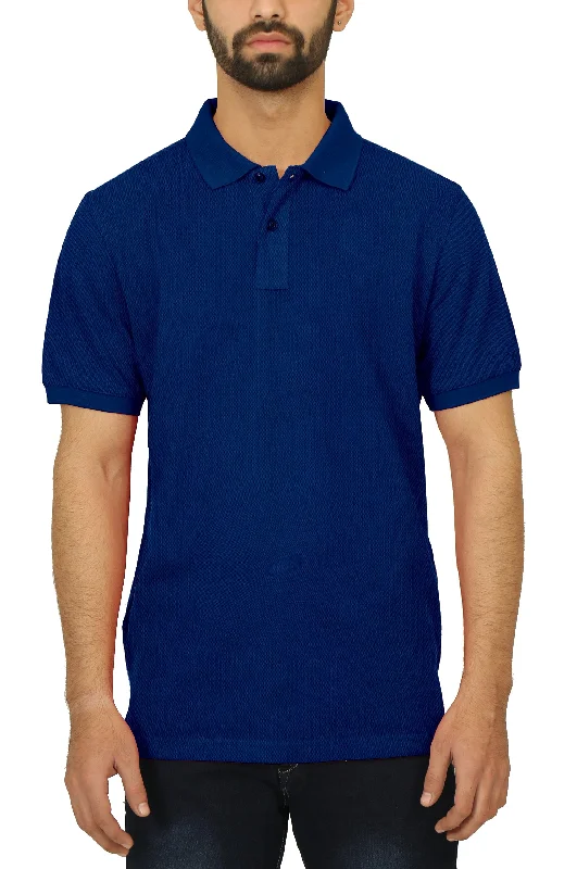 Men's ribbed cuffs and hem polo shirts for a textured lookCOBALT