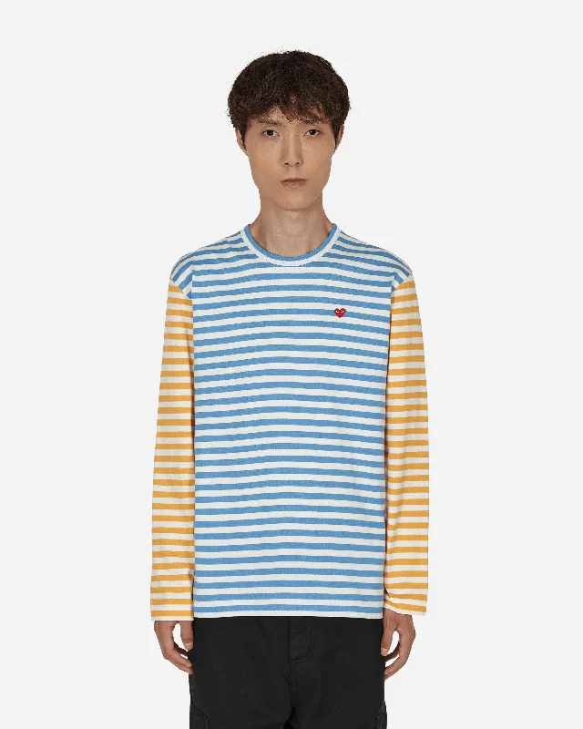 Men's eco - friendly recycled t - shirts for sustainable fashion choicesBi-Color Stripe Longsleeve T-Shirt Blue Men's eco - friendly recycled t - shirts for sustainable fashion choicesBi-Color Stripe Longsleeve T-Shirt Blue
