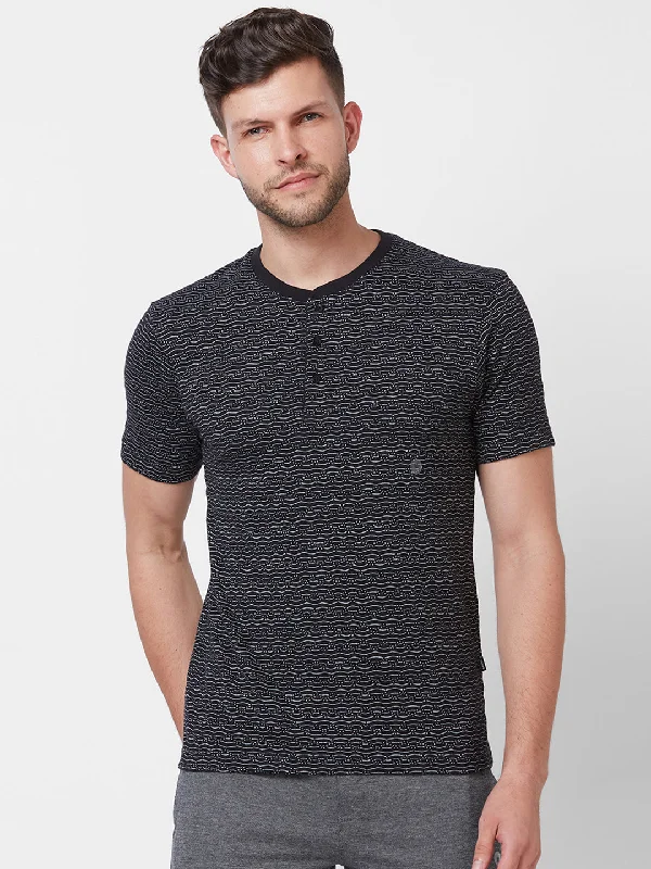 Men's button - down spread collar polo shirts for business casualJacquard Henley