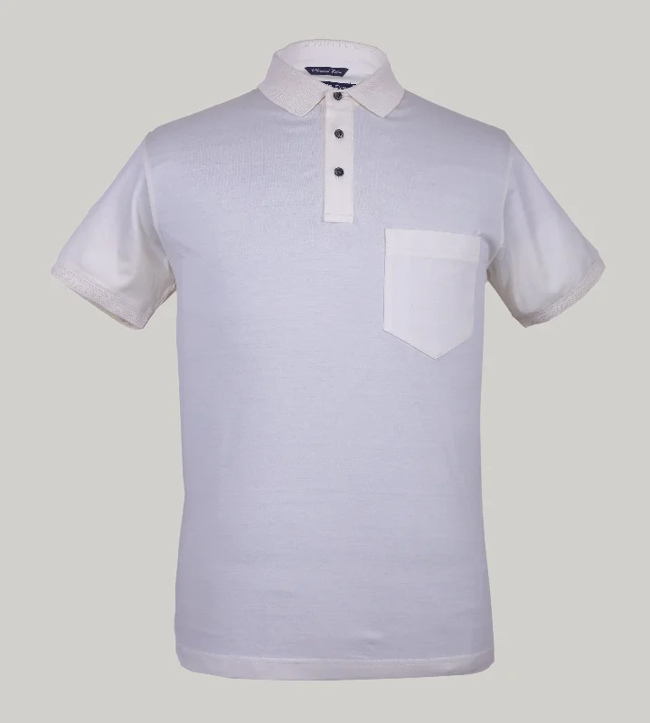 Men's slim fit short sleeve polo shirts with contrast collarsCream