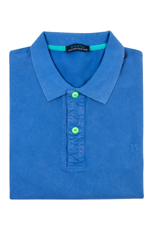 Men's long sleeve classic fit polo shirts with embroidered logosDimattia Blue Knit Polo Men's long sleeve classic fit polo shirts with embroidered logosDimattia Blue Knit Polo