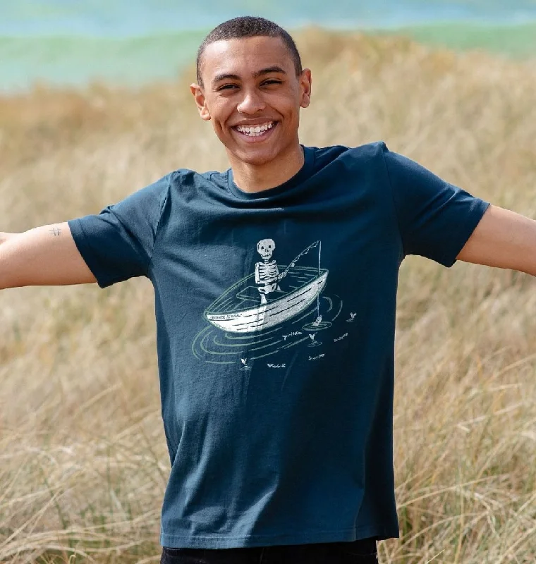 Men's slim - fit graphic t - shirts with vintage rock band printsFishing Skeleton T-shirt Men's slim - fit graphic t - shirts with vintage rock band printsFishing Skeleton T-shirt