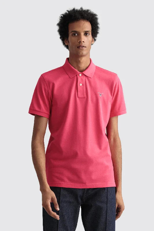 Men's slim fit short sleeve polo shirts with contrast collarsGant Solid Pique Short Sleeve Rugger Preppy Pink Men's slim fit short sleeve polo shirts with contrast collarsGant Solid Pique Short Sleeve Rugger Preppy Pink