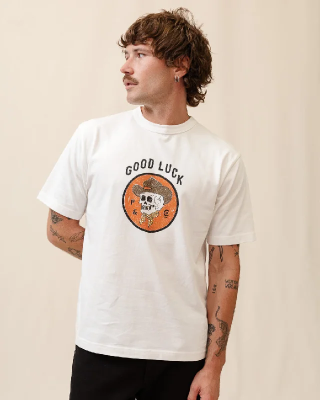 Men's button - front t - shirts with a unique artistic printGood Luck T-Shirt - Off White Men's button - front t - shirts with a unique artistic printGood Luck T-Shirt - Off White