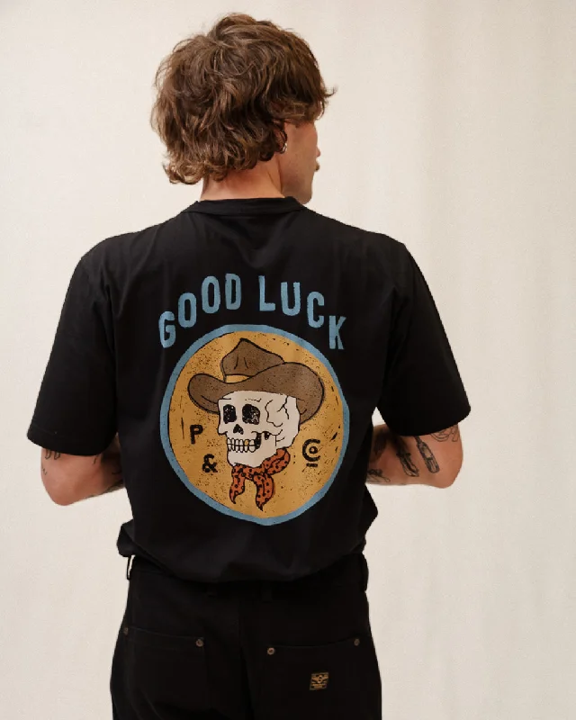 Men's long - sleeve henley t - shirts with button - down placketsGood Luck T-Shirt - Washed Black Men's long - sleeve henley t - shirts with button - down placketsGood Luck T-Shirt - Washed Black
