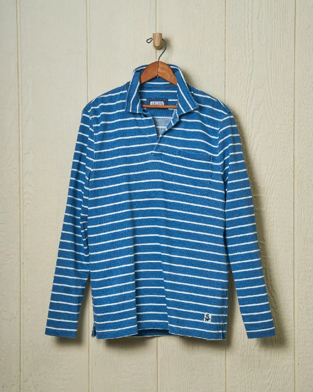 Men's formal - style silk blend polo shirts for special occasionsHeavyweight Long Sleeve Indigo Polo in ¾” Indigo/White Stripe Men's formal - style silk blend polo shirts for special occasionsHeavyweight Long Sleeve Indigo Polo in ¾” Indigo/White Stripe