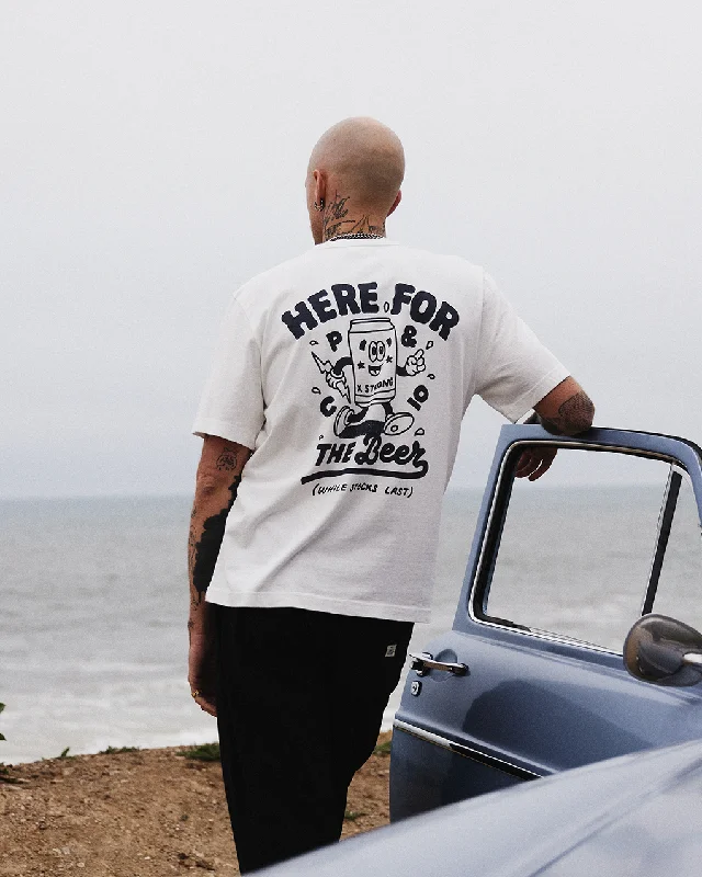 Men's short - sleeve linen t - shirts for summer beach outingsHere For The Beer T-Shirt - Off White Men's short - sleeve linen t - shirts for summer beach outingsHere For The Beer T-Shirt - Off White