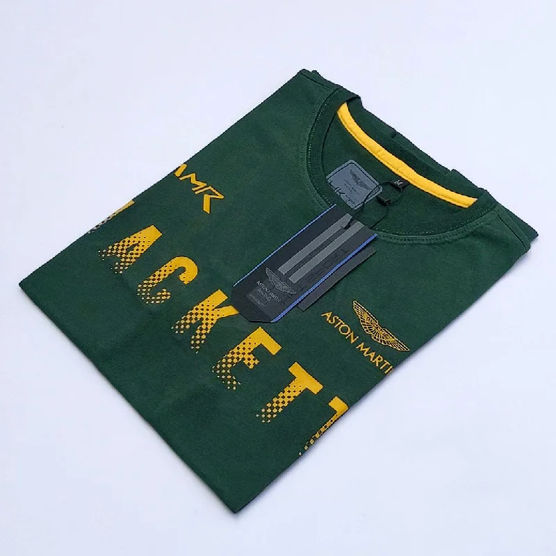 Men's two - tone stripe polo shirts with a preppy styleHK - Men 'Green' Hackett Printed T-Shirt HK688 Men's two - tone stripe polo shirts with a preppy styleHK - Men 'Green' Hackett Printed T-Shirt HK688