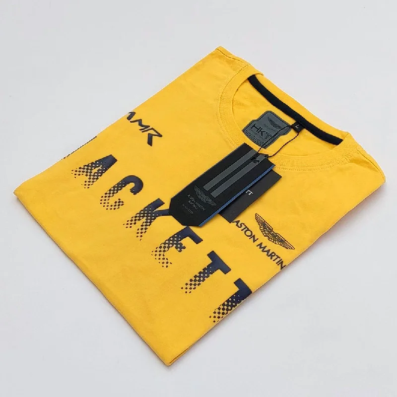 Men's breathable cotton blend polo shirts for summer outingsHK - Men 'Yellow' Hackett Printed T-Shirt HK689 Men's breathable cotton blend polo shirts for summer outingsHK - Men 'Yellow' Hackett Printed T-Shirt HK689
