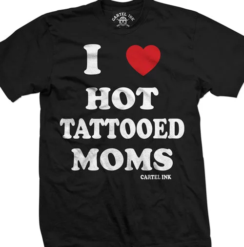 Men's slim - fit graphic t - shirts with vintage rock band printsI Love Hot Tattooed Moms Men's T-Shirt Men's slim - fit graphic t - shirts with vintage rock band printsI Love Hot Tattooed Moms Men's T-Shirt