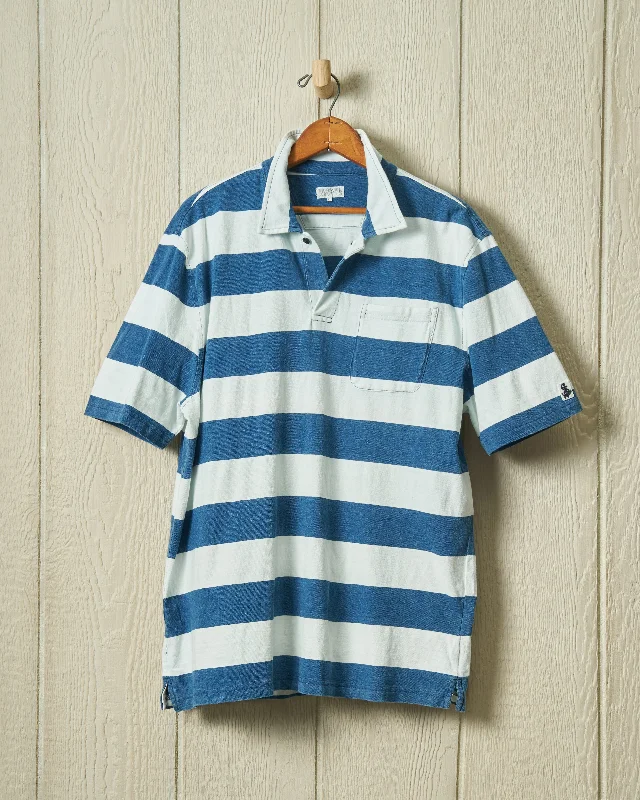 Men's luxury cashmere blend polo shirts in solid colorsIndigo Polo in Blue/White Rugby Stripe Men's luxury cashmere blend polo shirts in solid colorsIndigo Polo in Blue/White Rugby Stripe