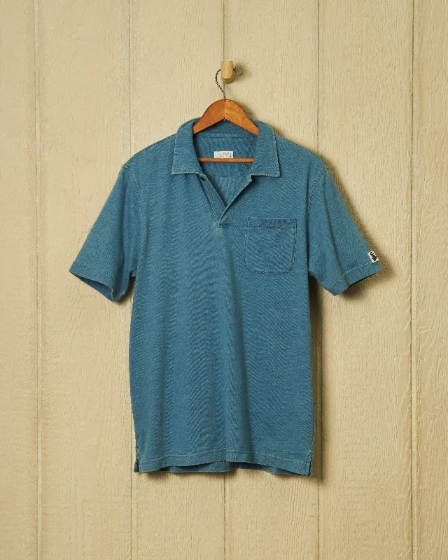 Men's two - tone stripe polo shirts with a preppy styleIndigo Polo in Washed Jersey Men's two - tone stripe polo shirts with a preppy styleIndigo Polo in Washed Jersey