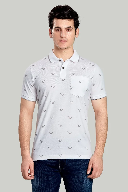 Men's button - down spread collar polo shirts for business casualJersey Bird Print Polo Men's button - down spread collar polo shirts for business casualJersey Bird Print Polo