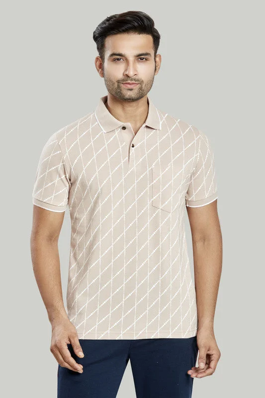 Men's high - collar polo shirts with a modern twistJersey Rhombus Print Polo