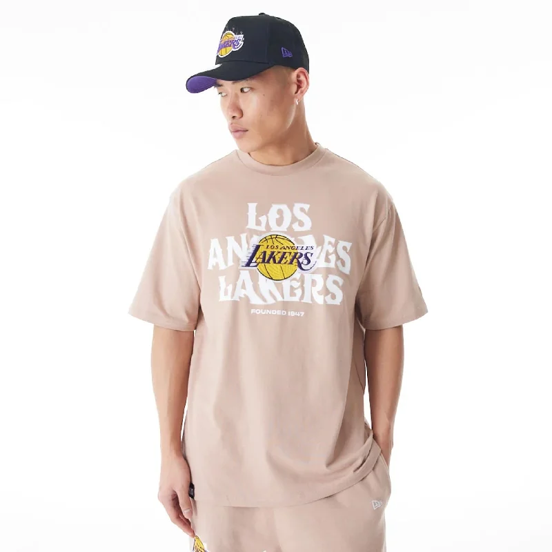 Men's moisture - wicking athletic t - shirts for intense workoutsLA Lakers NBA Graphic Beige Oversized T-Shirt Men's moisture - wicking athletic t - shirts for intense workoutsLA Lakers NBA Graphic Beige Oversized T-Shirt