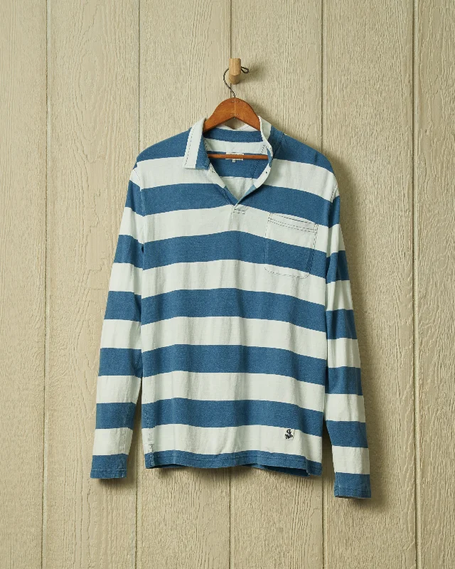 Men's color - block polo shirts with a bold fashion statementLong Sleeve Indigo Polo in Blue/White Rugby Stripe Men's color - block polo shirts with a bold fashion statementLong Sleeve Indigo Polo in Blue/White Rugby Stripe
