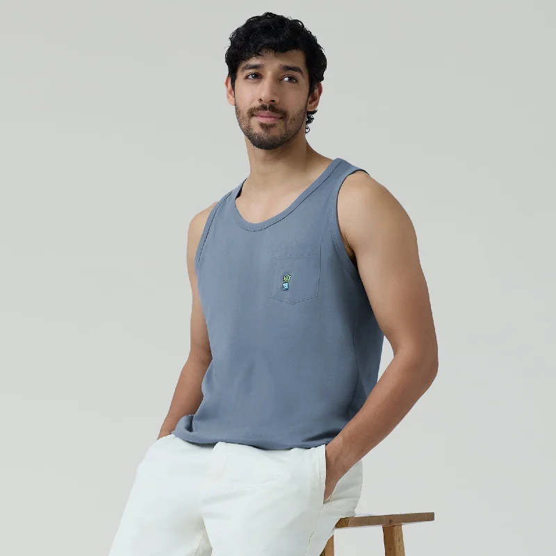 Men's lightweight performance t - shirts for running marathonsRenew Combed Cotton Tank Tops Slate Blue Men's lightweight performance t - shirts for running marathonsRenew Combed Cotton Tank Tops Slate Blue