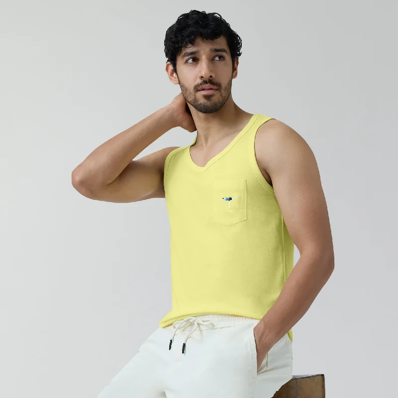 Men's polo t - shirts with a contrast collar for a preppy lookRenew Combed Cotton Tank Tops Butter Yellow Men's polo t - shirts with a contrast collar for a preppy lookRenew Combed Cotton Tank Tops Butter Yellow
