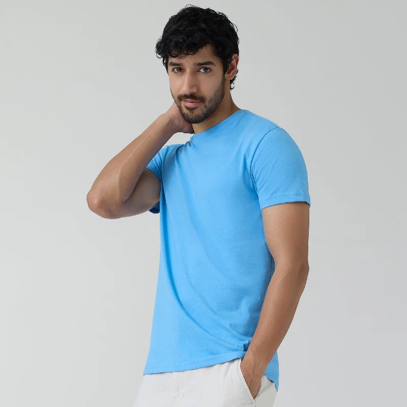 Men's mock - neck t - shirts with a modern and sleek styleCode Cotton Rich T-shirts Azure Blue Men's mock - neck t - shirts with a modern and sleek styleCode Cotton Rich T-shirts Azure Blue