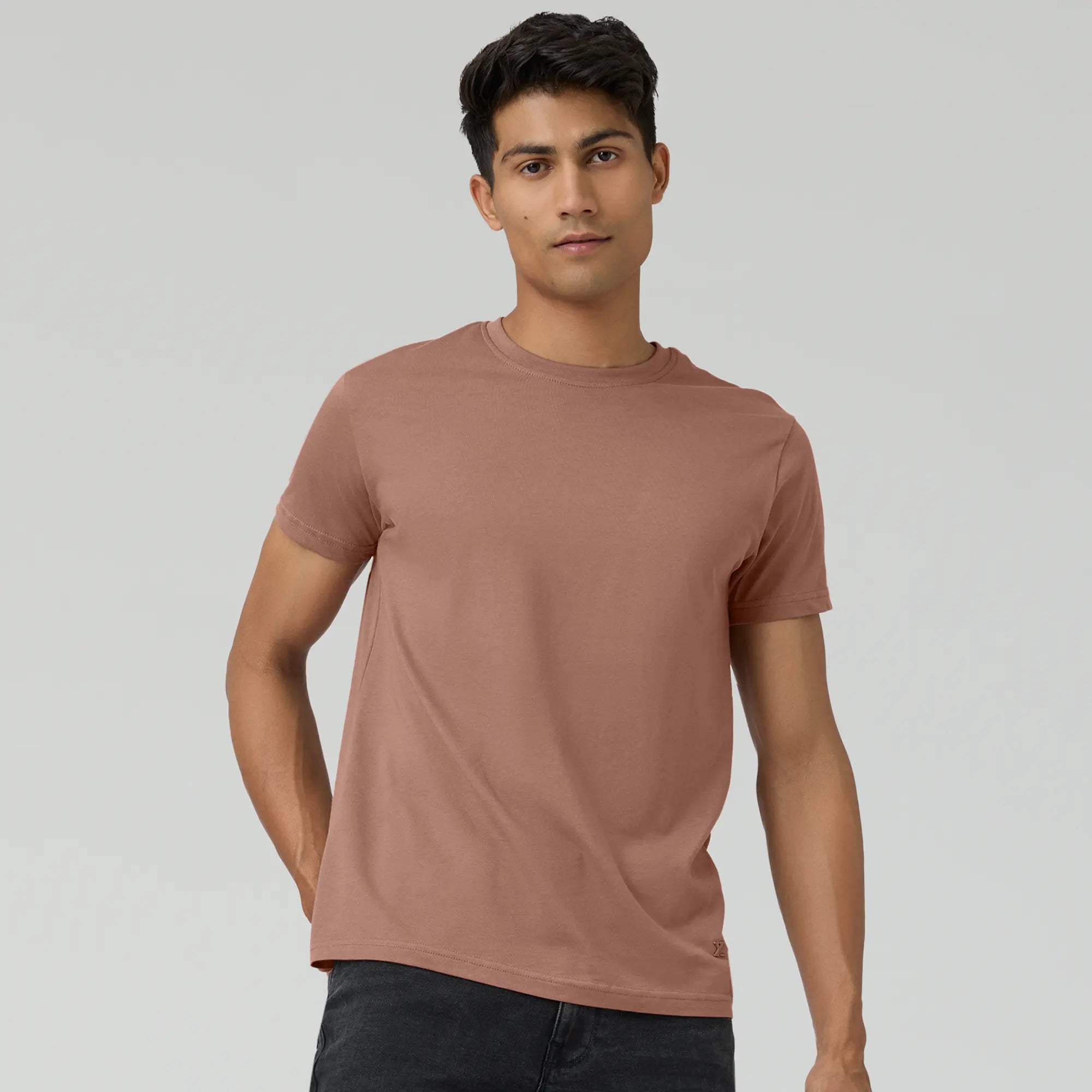 Men's button - front t - shirts with a unique artistic printPace Combed Cotton T-shirts Brown Latte Men's button - front t - shirts with a unique artistic printPace Combed Cotton T-shirts Brown Latte