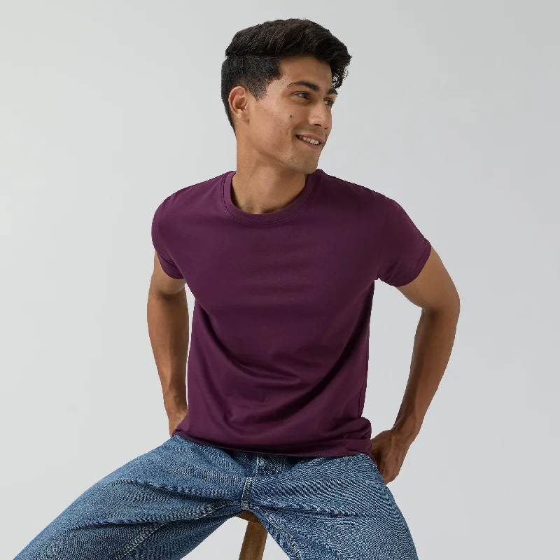 Men's smart - casual checkered t - shirts for semi - formal occasionsPace Combed Cotton T-shirts Plum Red Men's smart - casual checkered t - shirts for semi - formal occasionsPace Combed Cotton T-shirts Plum Red