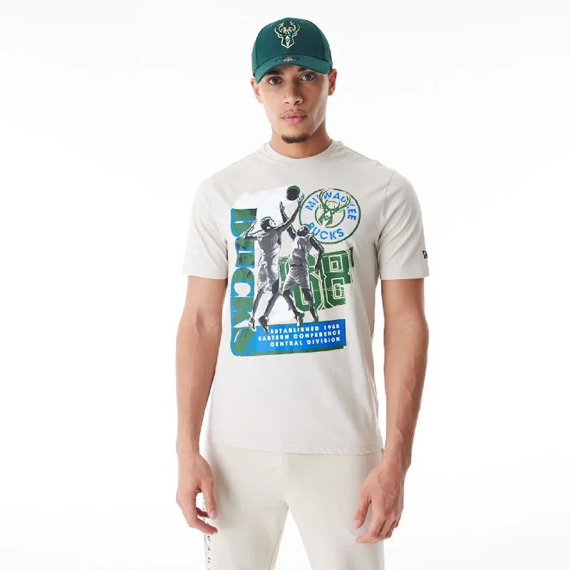 Men's ribbed t - shirts with a textured finish for added styleMilwaukee Bucks NBA Player Graphic Cream T-Shirt Men's ribbed t - shirts with a textured finish for added styleMilwaukee Bucks NBA Player Graphic Cream T-Shirt