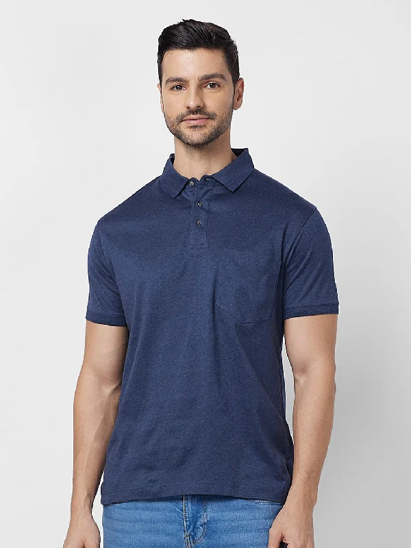 Men's jacquard woven polo shirts with intricate designsNavy Melange