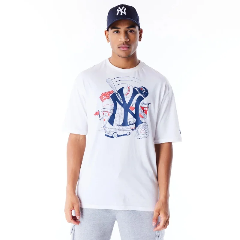 Men's v - neck muscle t - shirts for a body - building aestheticNew York Yankees MLB Food Graphic White Oversized T-Shirt Men's v - neck muscle t - shirts for a body - building aestheticNew York Yankees MLB Food Graphic White Oversized T-Shirt