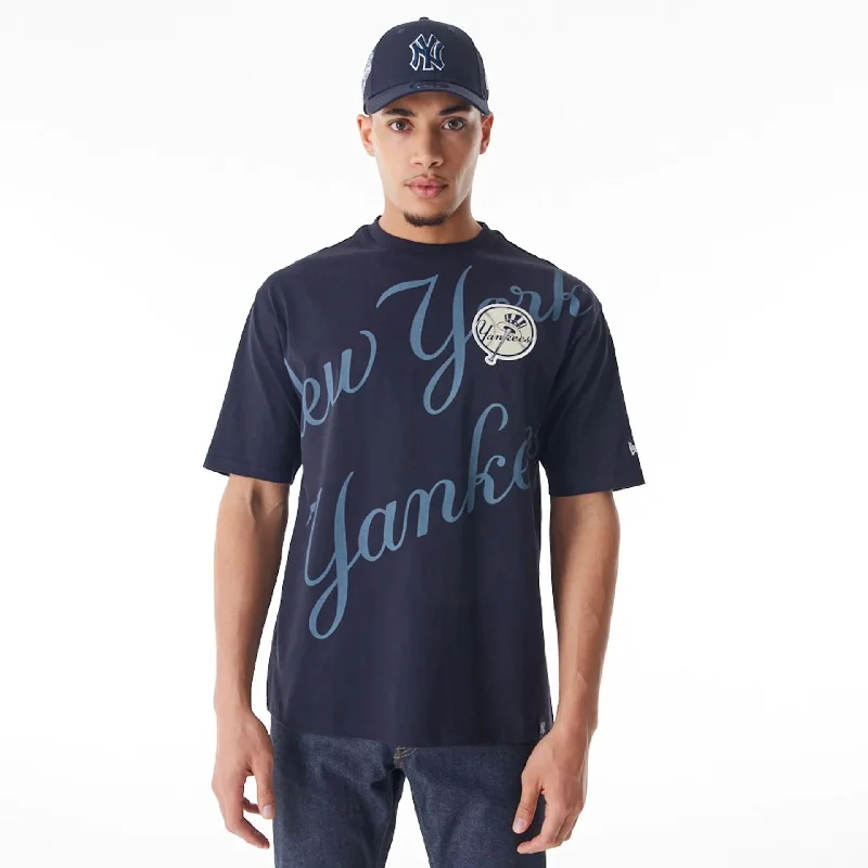 Men's moisture - wicking athletic t - shirts for intense workoutsNew York Yankees MLB Script Graphic Navy Oversized T-Shirt Men's moisture - wicking athletic t - shirts for intense workoutsNew York Yankees MLB Script Graphic Navy Oversized T-Shirt